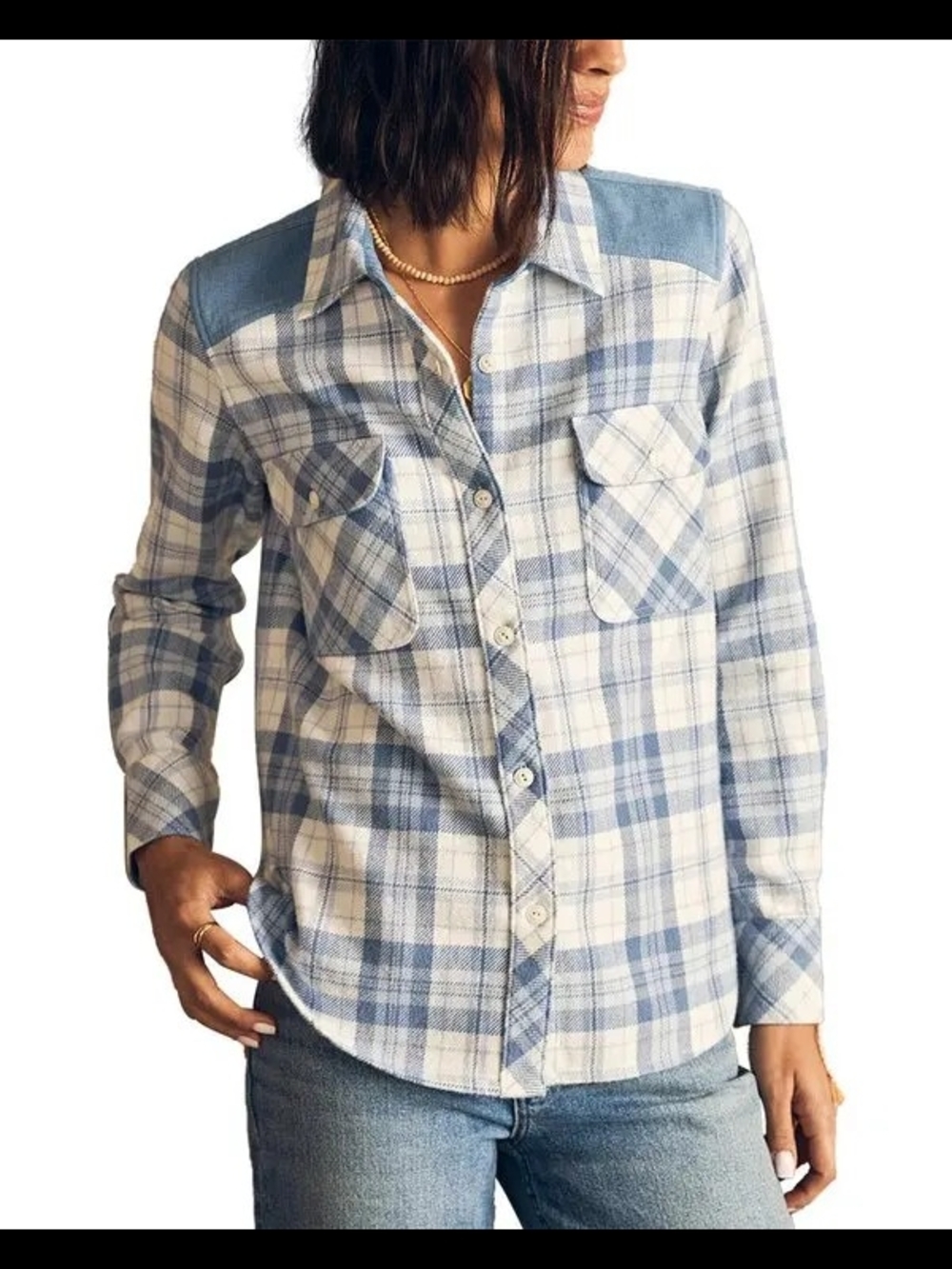 Faherty Light Blue and White Plaid Button-Down Shirt